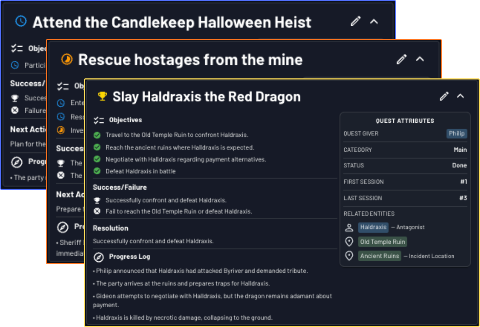 Quest log objective state view